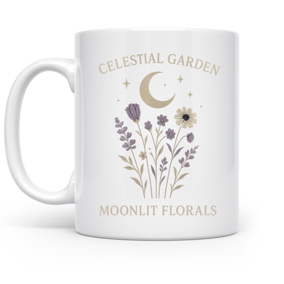 Moonlit Botanical Bliss 11 oz Coffee Mug - Cozy Gifts for Tea Lovers White Ceramic