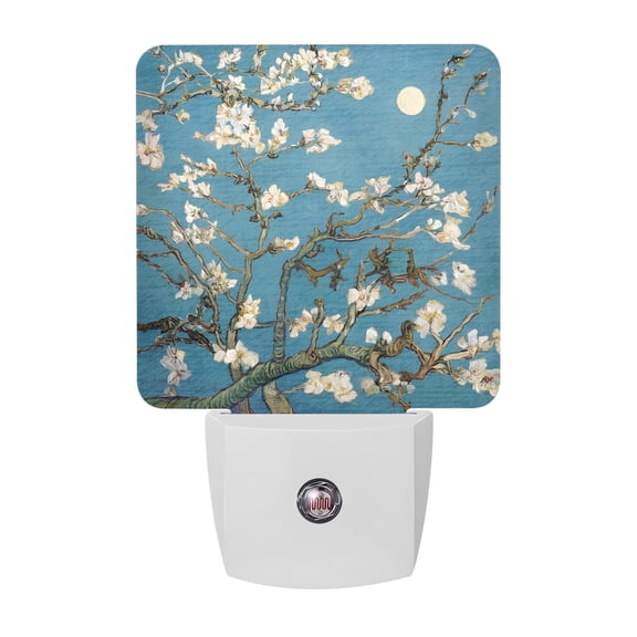 Moonlit Branches Night Lights, Rustic Classic White Floral Moon Impressionist Smart Auto Dusk to Dawn Sensor Nightlights Plug-in Nightlight for Bedroom Bathroom Living Room Kitchen Hallway