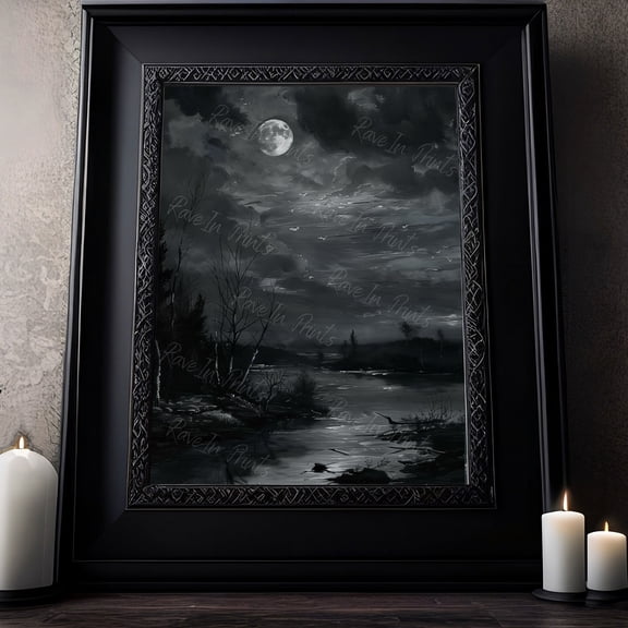 Moonlit Creek Gothic Art Prints Southern Gothic Dark and Moody Halloween Art Edgy Art Dark
