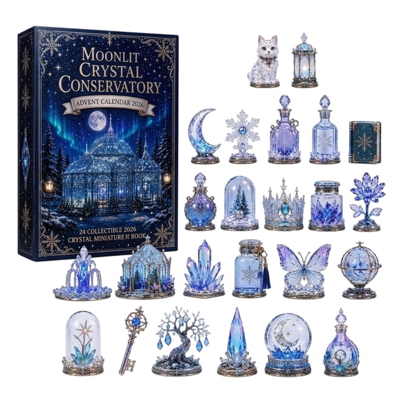 Moonlit Crystal Conservatory Advent Calendar 2026 24 Days Collectible Crystal Miniature Figurines, Winter Theme Christmas Countdown Gift Box
