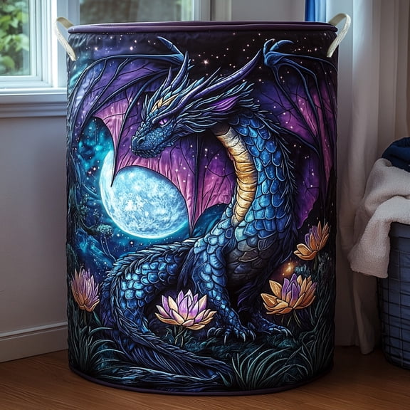 Moonlit Dragon Quilted Laundry Basket
