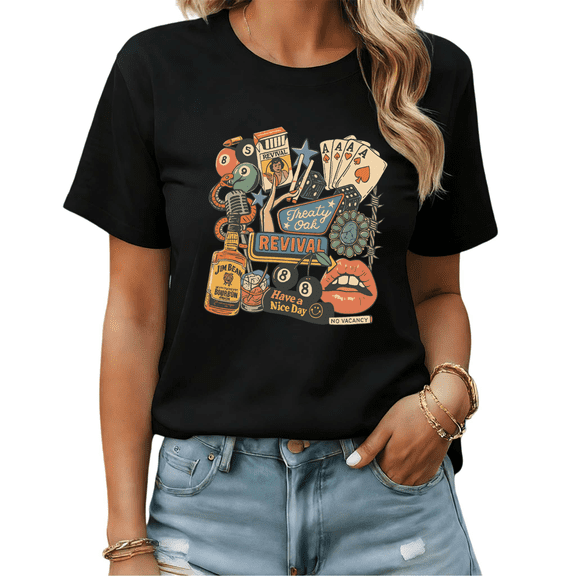 Moonlit Dust Motel Retro Desert Car Graphic Tees Womans Tshirt Shirts Black White S-5XL Tops