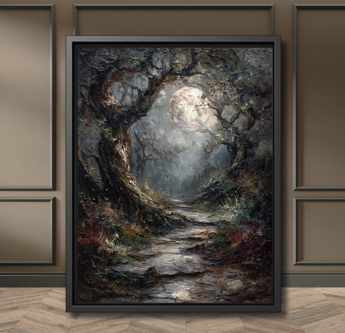 Moonlit Enchanted Forest Poster Gothic Pathway Wall Art Silver ...
