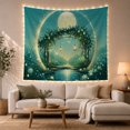 thumbnail image 1 of Moonlit Floral Arch with Hanging Lanterns and Glowing Teal Pond, Dreamy Fantasy for Garden Lovers, Mystical Wall Art, Housewarming Gift, Tapestry Wall Hanging for Bedroom and Living Room, 1 of 7