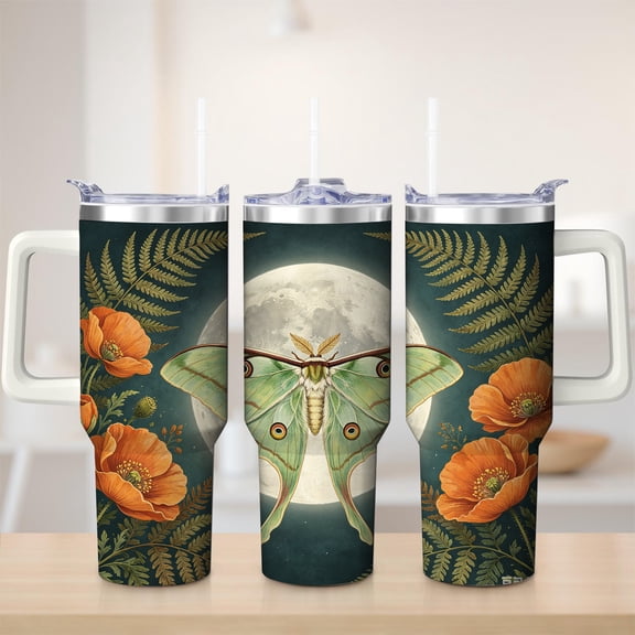 Moonlit Floral Butterfly Stainless Steel Tumbler, 40oz