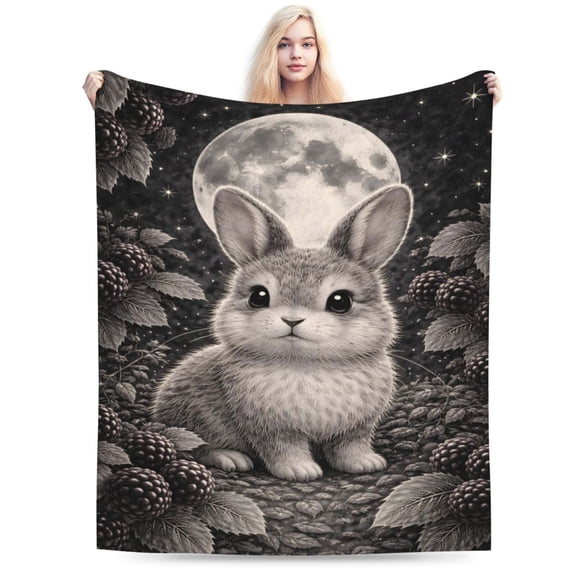 Moonlit Forest Bunny Blanket, Full Moon Rabbit Design, Gothic Nature Home Decor, Soft Cozy Bed and Sofa Cover for Adults, Easter Gift Idea 80x60