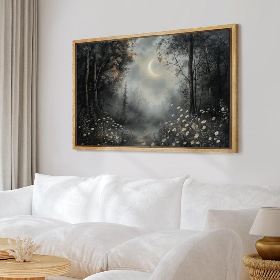 Moonlit Forest Crescent Moon Poster, Unframed Size 8x12