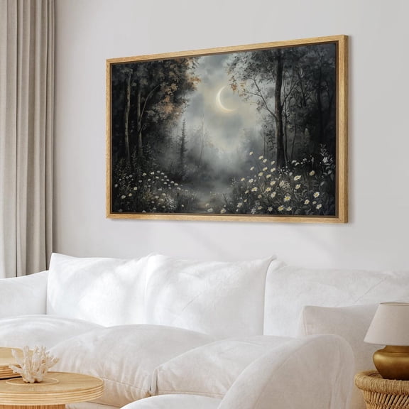 Moonlit Forest Crescent Moon Unframed Paper Print
