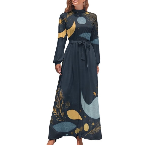 Moonlit Forest Dreams Women's Long Dress Long Sleeves Dress Vintage Dresses Party Maxi Dress High Waist Dress