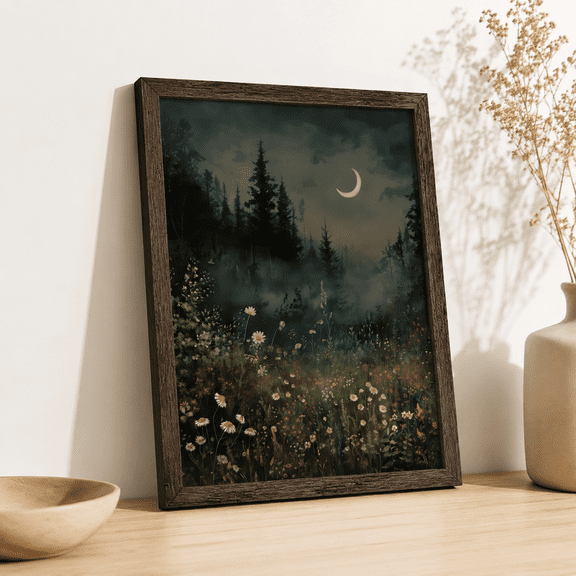 Moonlit Forest Flowers Canvas Art Print, 16"L x 12"W, Ready to Hang Wall Decor