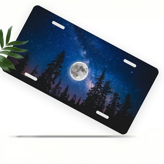 Moonlit Forest Front License Plate, Metal License Plate, Funny Standard Plates Personalized Novelty Decorative For Men/Women/Boys/Girls Car 6×12 Inch