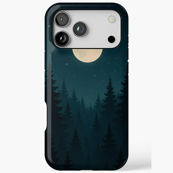 Moonlit Forest Night Scene iPhone Case 17 through 11 Pro Max