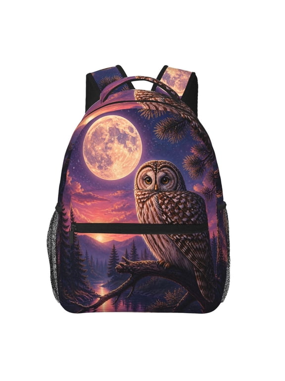 Moonlit Forest Owl Backpack Lightweight Travel Bag for Men and Women