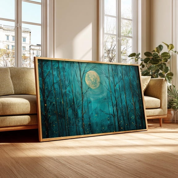 Moonlit Forest Print Mystical Night Landscape, Gothic Home Decor Poster Decor, Unframed Canvas Size 8x12 F03.1.22l1292