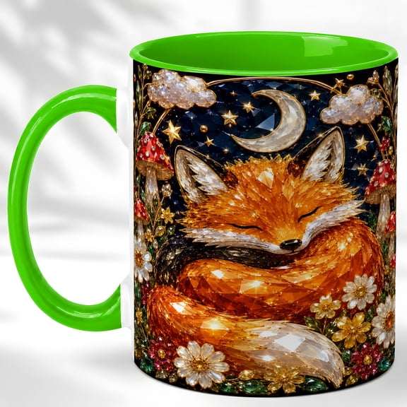 Moonlit Fox Coffee Mug, Floral Woodland Mug, Ceramic 11 oz