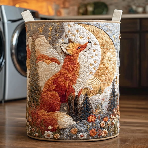 Moonlit Fox Quilted Laundry Basket