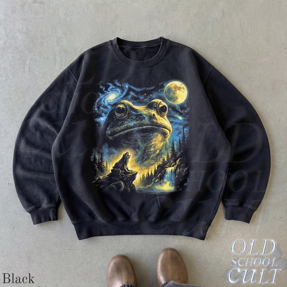 Moonlit Frog and Howling Wolf Unisex Classic Sweatshirt, Cotton-Poly ...