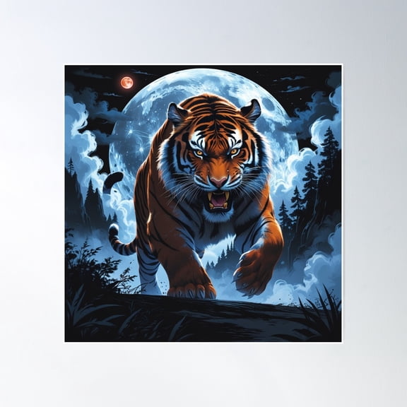 Moonlit Fury: The Tiger’S Reign Poster Wall Art, Modern Wall Decor, 24x24 UNFRAMED