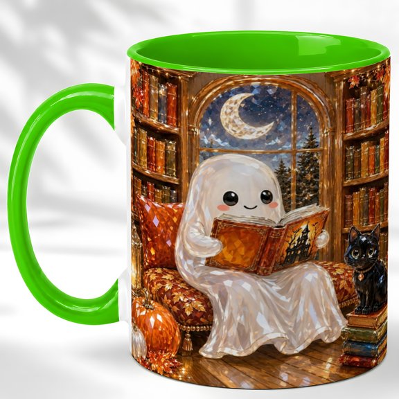 Moonlit Ghost Coffee Mug, Cozy Library Mug, Ceramic 11 oz