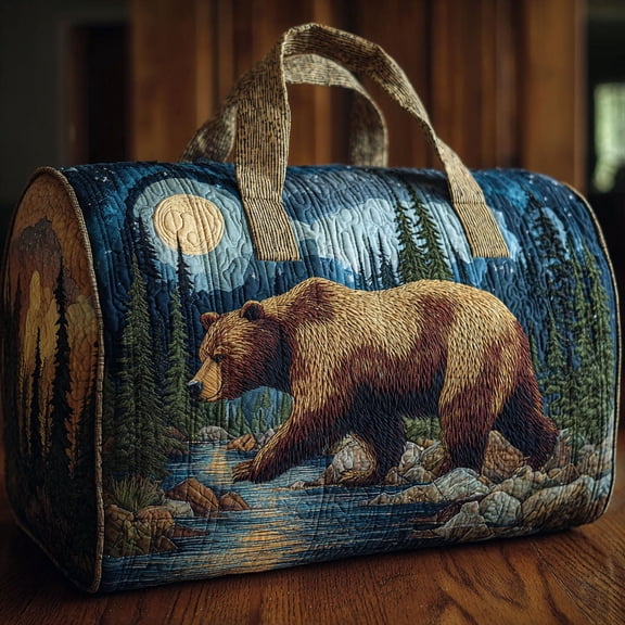 Moonlit Grizzly Quilted Duffle BagTravel Bag,Duffle Bag,Journey Bag,Gift For Dad,Gift For Mom