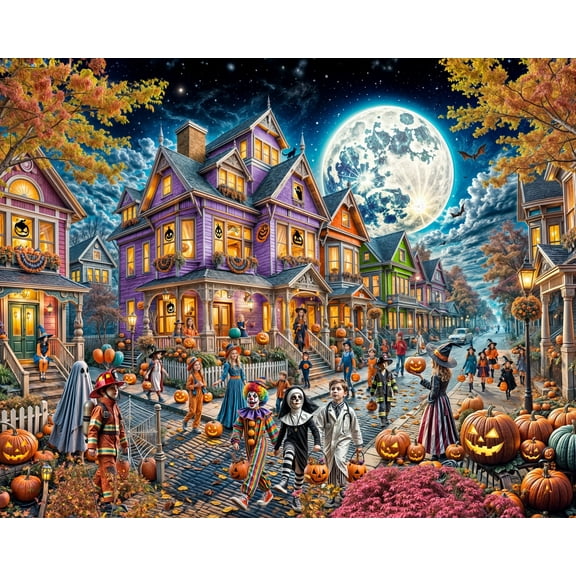 Moonlit Halloween Jigsaw Puzzle 1000 Piece by Vermont Christmas Company - Large Pieces - Fully Interlocking & Randomly Shaped Pieces - 30" x 24"