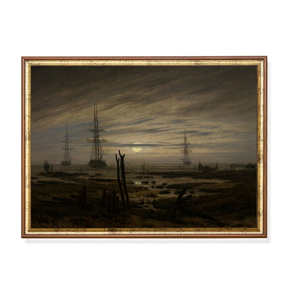 Moonlit Harbor Antique Romantic Nautical Seascape Poster Decor For Living Room Bedroom, Size 8x12 UNFFRAMED F03.1.7l1063