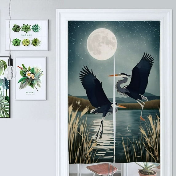 Moonlit Herons Flight Door Curtain Nordic Living Room DoorCurtain Porch Partition Curtain Kitchen Rative Half Curtain