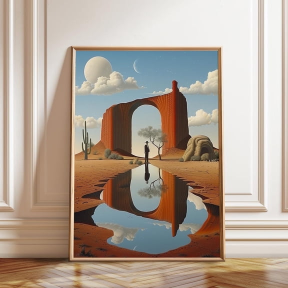 Moonlit Landscape Surreal Desert Reflection Dreamy Night Scenery Poster, Unframed Paper Poster 8x10in