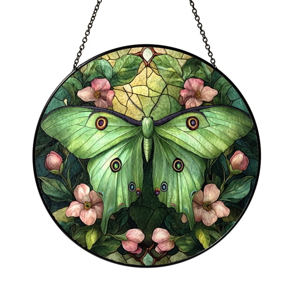Moonlit Luna Moth Stained Glass Window Hanging, Delicate Insect Art for Cozy Home Decor