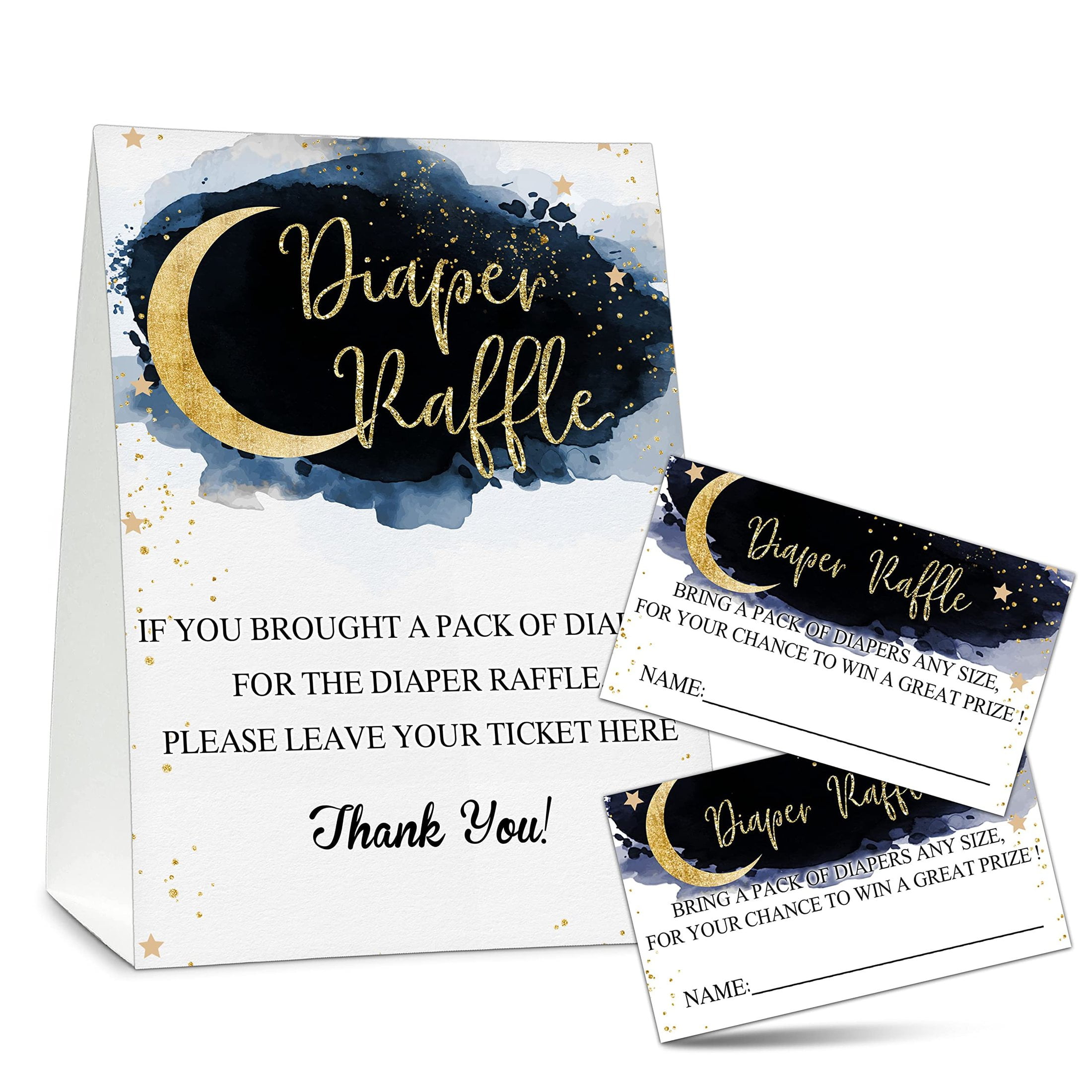 Moonlit Moments Baby Shower Game Set - 50 Diaper Raffle Tickets with Standing Sign for Over the Moon Gender Reveal Party Decorations and Fun Activities