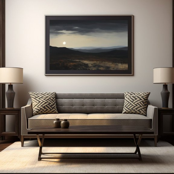 Moonlit Moor Neutral Atmospheric Landscape Wall Decor Unframed Paper Print