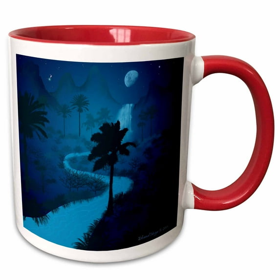 3drose, Moonlit Mountain Paradise, 11oz Two-tone Red Mug