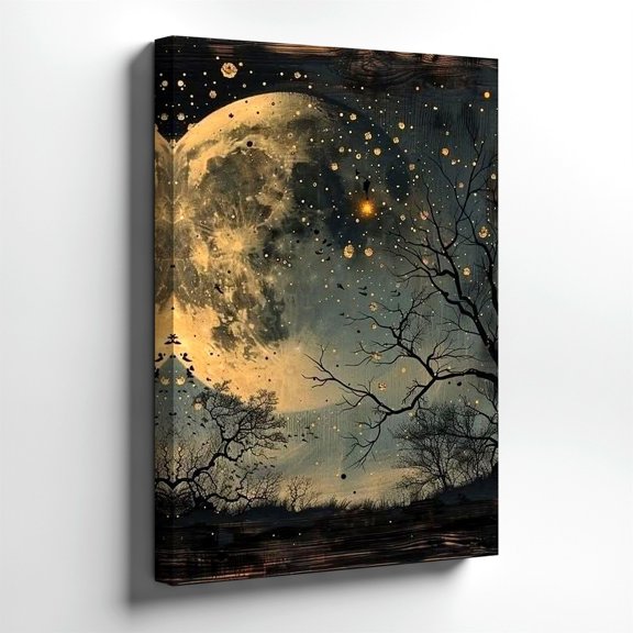 Moonlit Mountain Stream Wall Art Print, Nature Decor