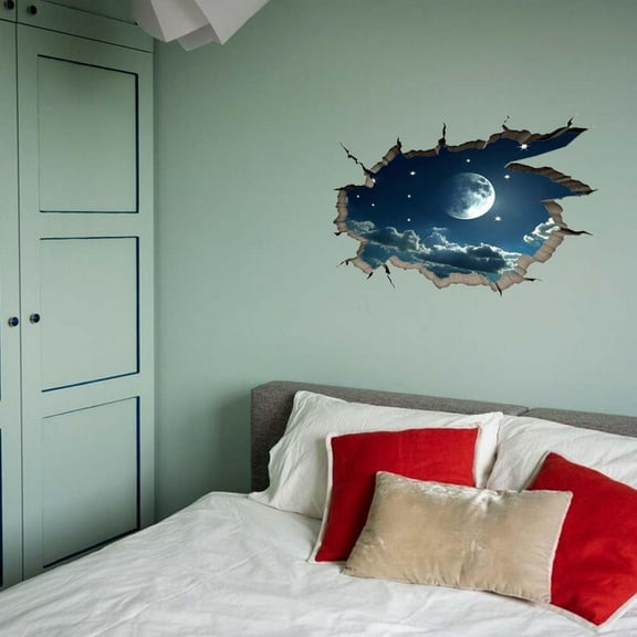 Moonlit Night 3D Wall Sticker Moon and Stars 3D Wall Decals Heavens Peel and Stick Vinyl Art Decor 3D Moonlit Night Stickers Decals for Livingroom Bedroom Wall Decor Ceiling Decor colorful DIY