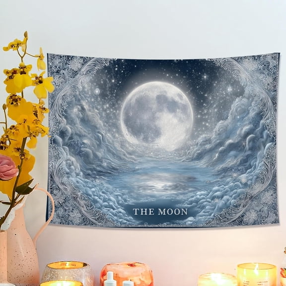 Moonlit Night Blue Tapestry, Celestial Clouds Decorative Wall Hanging, Mystical Tapestries Aesthetic for Bedroom, Living Room, Dorm 40x30 Inch