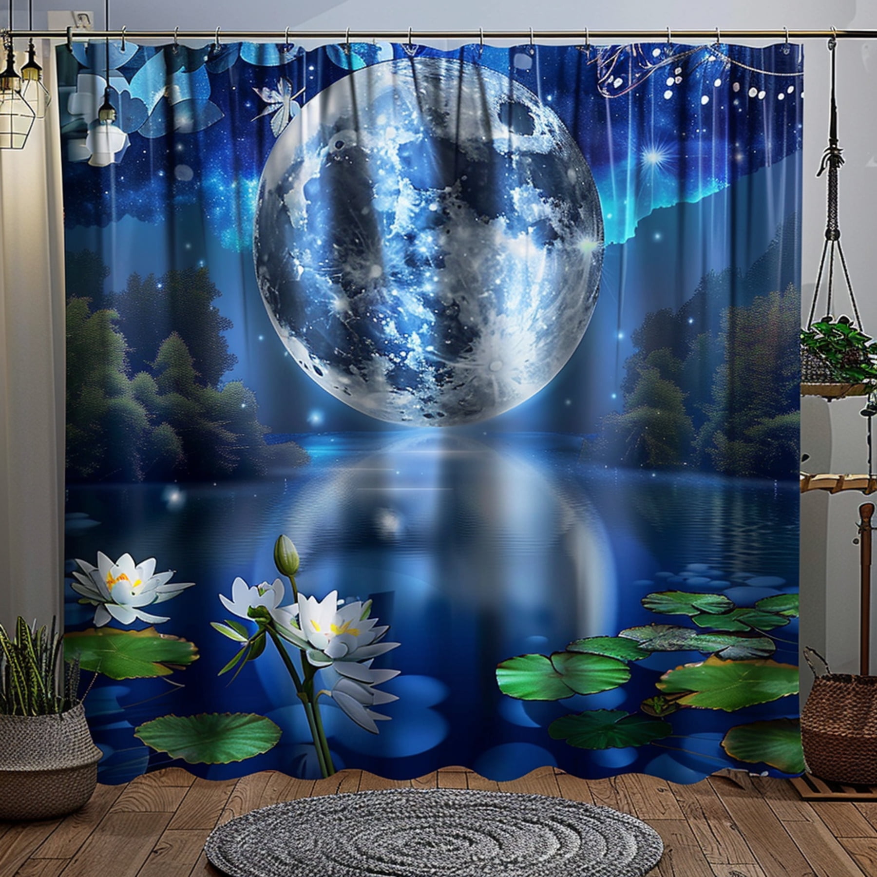 Moonlit Night Water Lily Shower Curtain Transform your bathroom with