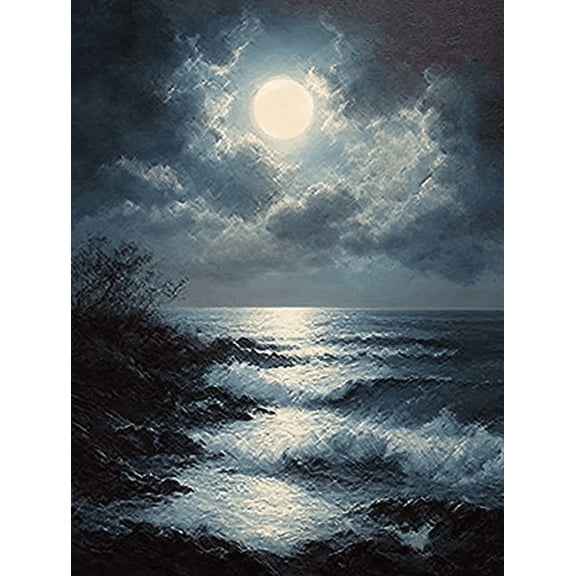 Moonlit Ocean Decorative Painting/Canvas Art Ideal for Living Room Hallway Apartment Guest Room Bathroom and Meditation Space Coastal Decor.
