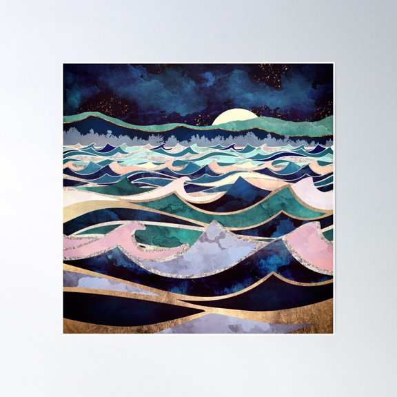 Moonlit Ocean Poster Wall Art, Modern Wall Decor, 16x16 UNFRAMED