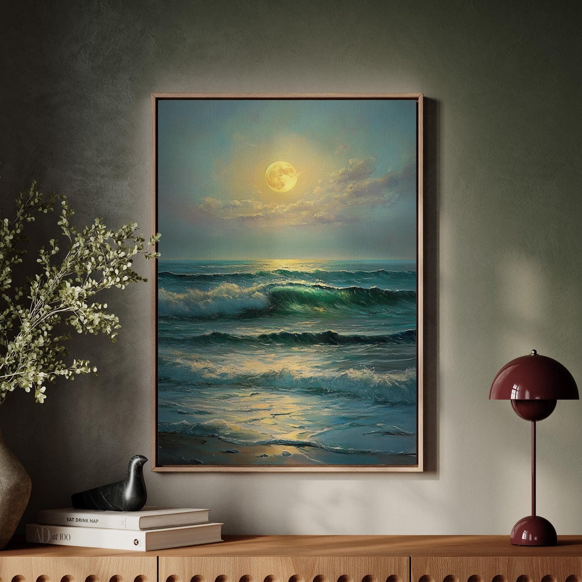 Moonlit Ocean Waves Print – Serene Night Seascape, Full Moon Beach Art ...