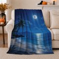 thumbnail image 1 of Moonlit Palm Beach with Calm Water and Blue Horizon, Scenic Coastal Night Art for Beach Lovers, Birthday Gift, Soft Flannel Blanket for Bedroom, Serene Home Decor, 1 of 9