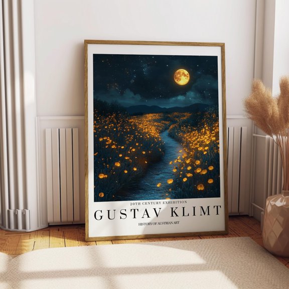 Moonlit Path Dreamy Golden Flower Field Century Exhibition Artwork Poster Unframed Paper Print