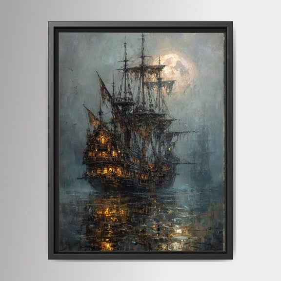 Moonlit Pirate Ghost Ship Gothic Nautical Haunted Maritime Wall Art Poster