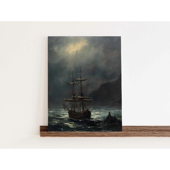 Moonlit Pirate Ship Print, Gothic Nautical Wall Art Unframed Paper Print