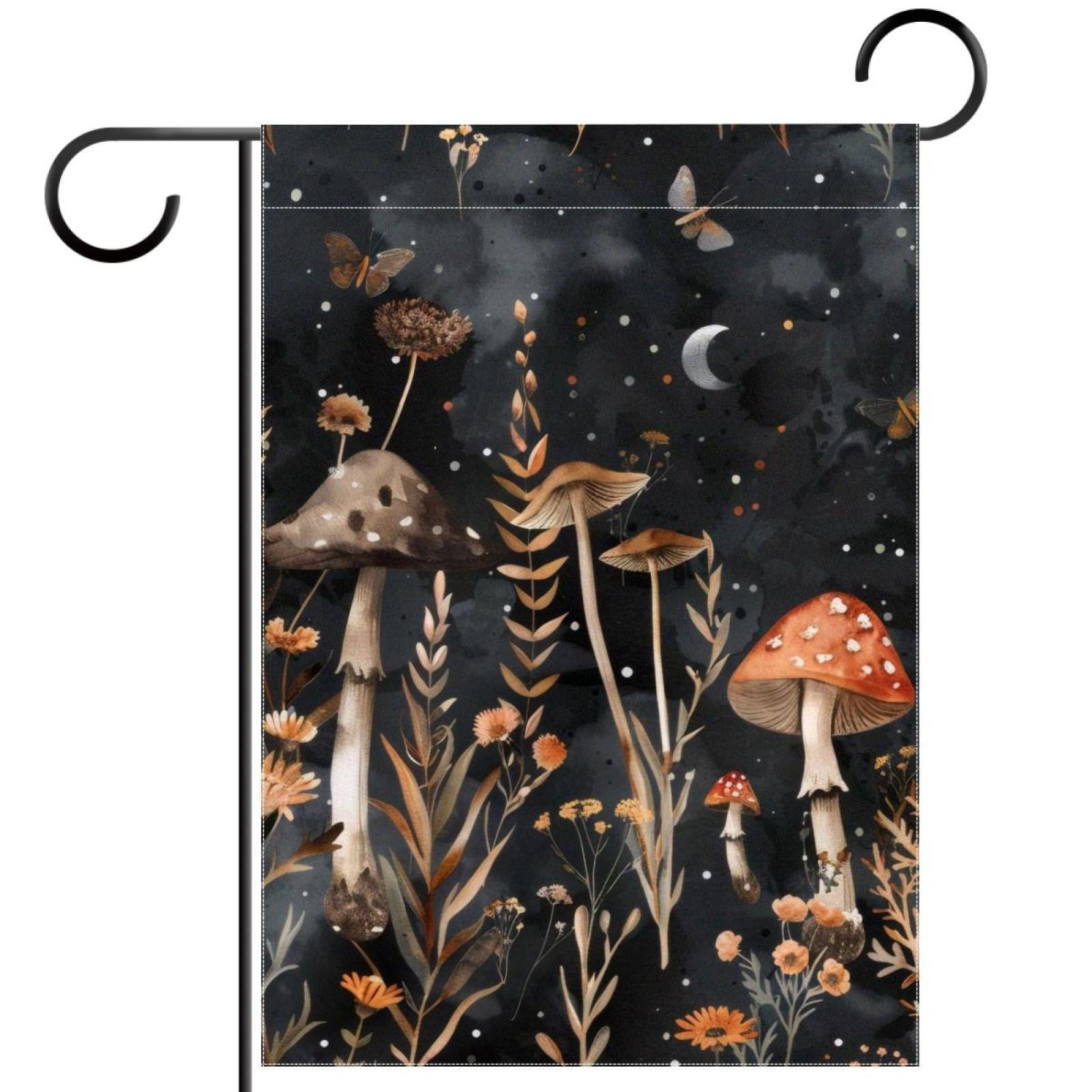 Moonlit Plants Botanical Mushroom Flowers Double Sided Garden Flag Decorative Weather Resistant Yard Flag, Large DIY Vertical Flag for Farmhouse Patio Lawn, 28x40 Inch
