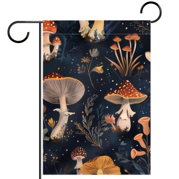 Moonlit Plants Mushroom Flowers Aesthetic pattern Double Sided Garden Flag Decorative Weather Resistant Yard Flag, Large DIY Vertical Flag for Farmhouse Patio Lawn, 28x40 Inch