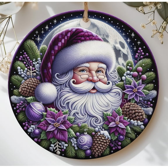 Moonlit Purple Santa Christmas Ornament Fantasy Festive Tree Decor Whimsical Holiday Gift For Santa Lovers 2D FLAT Ceramic Ornament