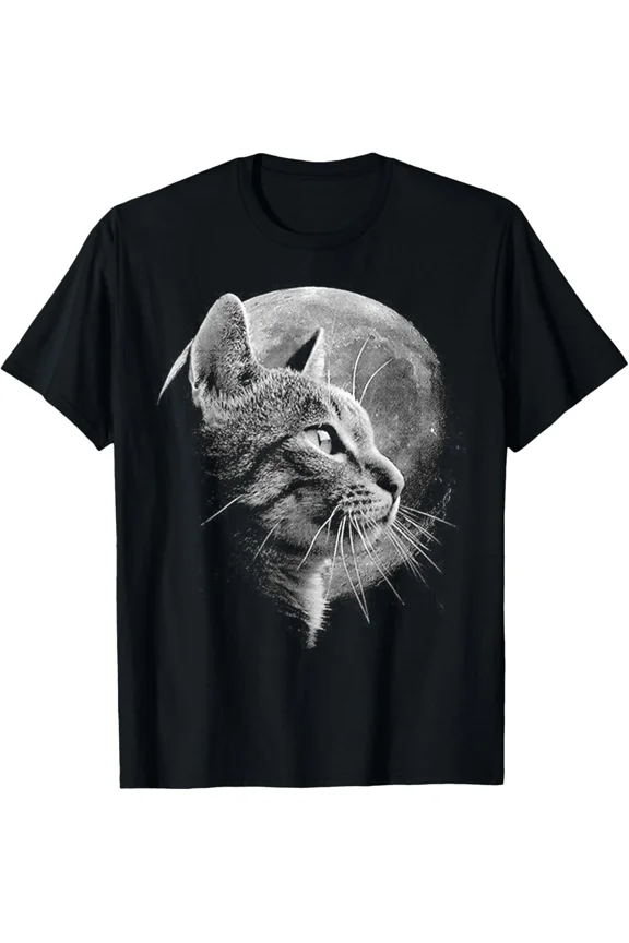 Moonlit Retro Kitty Night Scene Charming Feline Lover Design Unisex T-Shirt, up to size 5XL