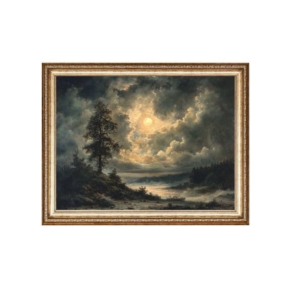 Moonlit River Landscape Wall Art, Unframed Paper Poster 8x10in