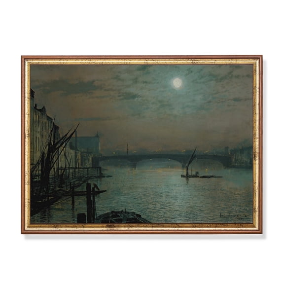 Moonlit River Print Poster Antique Nocturne Cityscape, Size 12x18 UNFFRAMED F03.1.7l1245