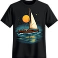 thumbnail image 1 of Moonlit Sailboat Graphic on Black T-Shirt Peaceful Nighttime Design, 1 of 5